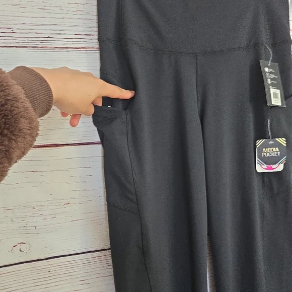 NWT BSP Black Flare Leggings Women’s Size Large Media Pocket Yoga Athletic Pants - Picture 6 of 15